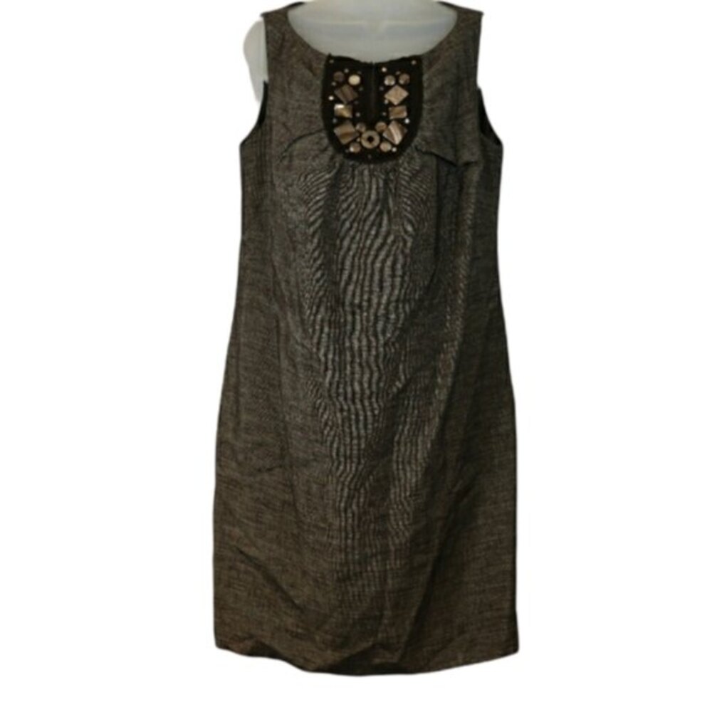 Ellen Tracy Beaded Embellished Career Tank Dress Linen Blend 8